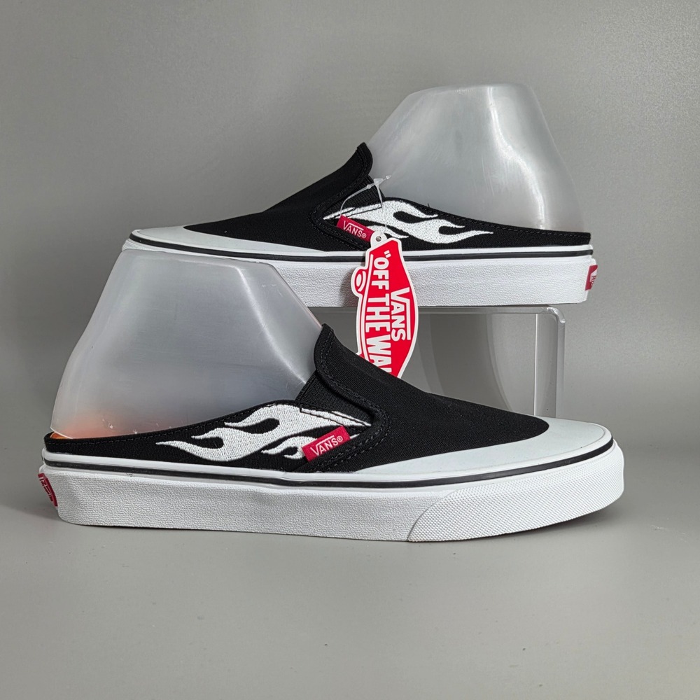Vans Mens Size 7 ASAP Worldwide Slip‎ On Mule Black White Flame Streetwear Skate